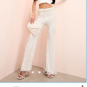 ASOS Ivory Fringe Wide Leg Pants